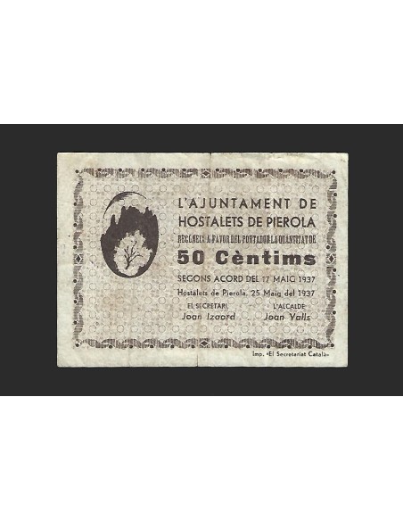 HOSTALETS DE PIEROLA (Barcelona) - 50 cèntims 1937