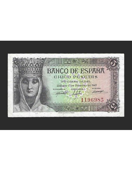 ESTADO ESPAÑOL - 5 PESETAS 1943 SIN SERIE