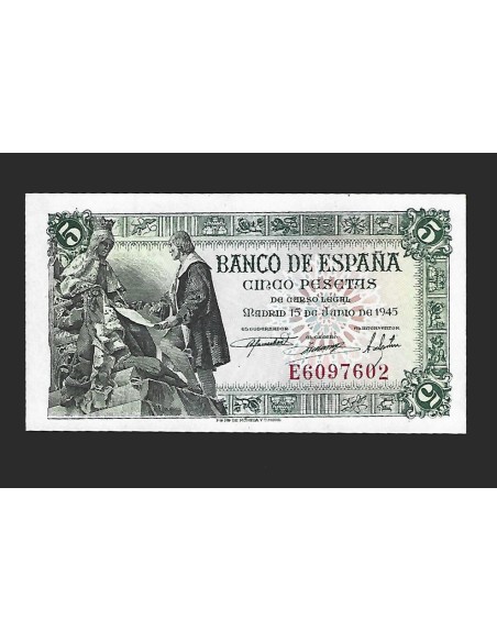 ESTADO ESPAÑOL - 5 PESETAS 1945 SERIE E