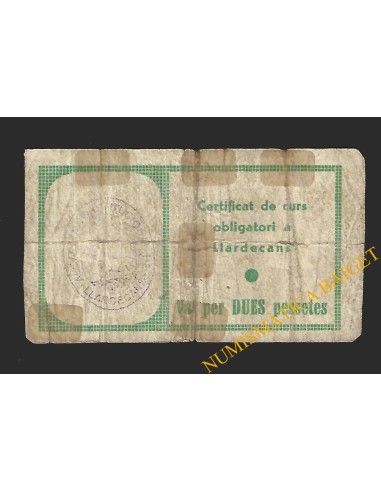 LLARDECANS (Lleida) - 2 pessetes 1937