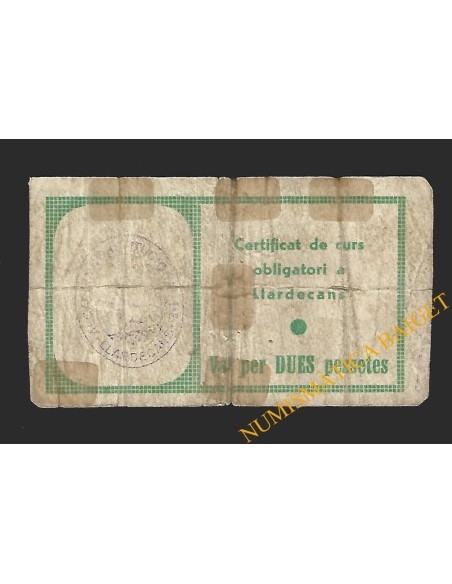 LLARDECANS (Lleida) - 2 pessetes 1937