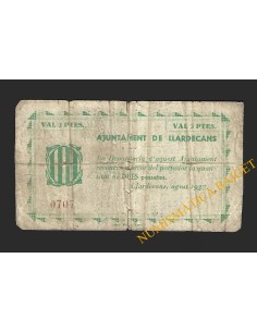 LLARDECANS (Lleida) - 2 pessetes 1937