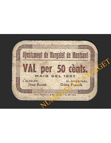 MARGALEF (Tarragona) - 50 cèntims 1937