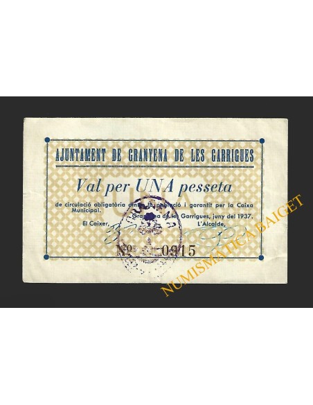 GRANYENA DE LES GARRIGUES (Lleida) - 1 pesseta 1937