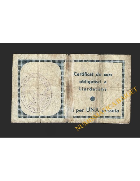 LLARDECANS (Lleida) - 1 pesseta 1937