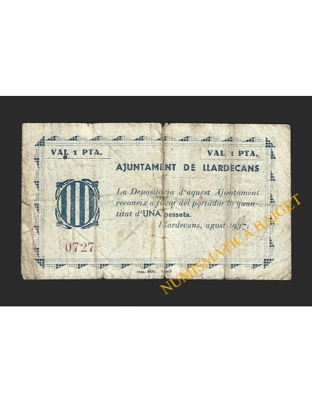 LLARDECANS (Lleida) - 1 pesseta 1937