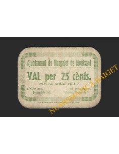 MARGALEF DE MONTSANT (Tarragona) - 25 cèntims 1937