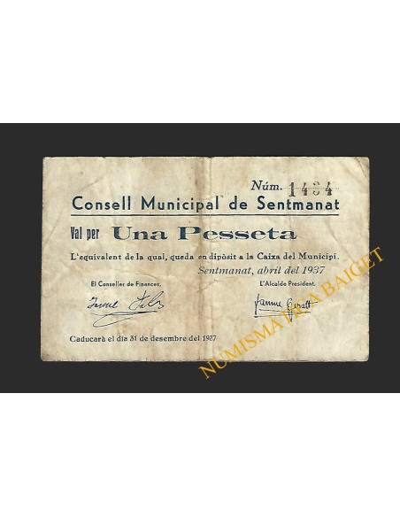 SENTMENAT (Barcelona) - 1 pesseta 1937