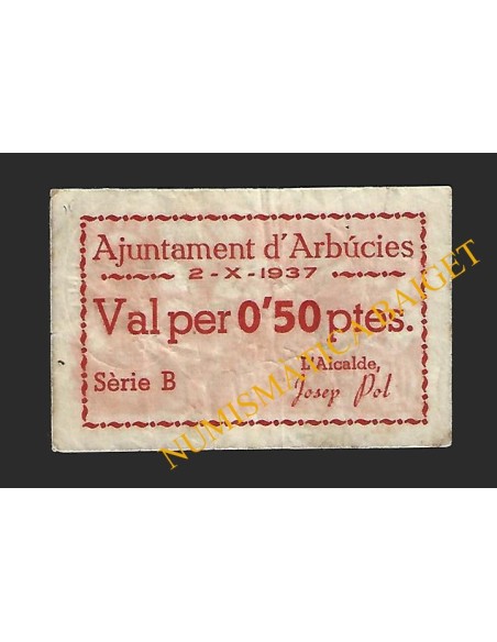 ARBUCIES (Girona) - 0,50 pessetes 1937