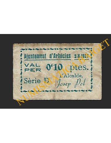 ARBUCIES (Girona) - 0,10 pessetes 1937