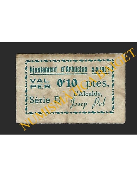 ARBUCIES (Girona) - 0,10 pessetes 1937