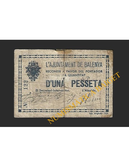BALENYA (Barcelona) - 1 pesseta 1937