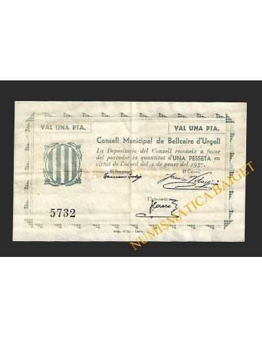 BELLCAIRE D'URGELL (Lleida) - 1 pesseta 1937