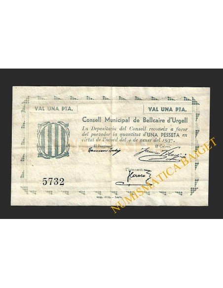 BELLCAIRE D'URGELL (Lleida) - 1 pesseta 1937