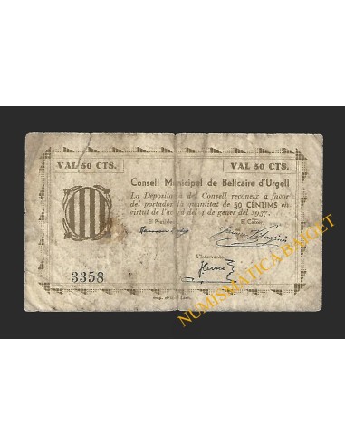BELLCAIRE D'URGELL (Lleida) - 50 cèntims 1937