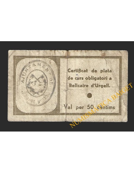 BELLCAIRE D'URGELL (Lleida) - 50 cèntims 1937