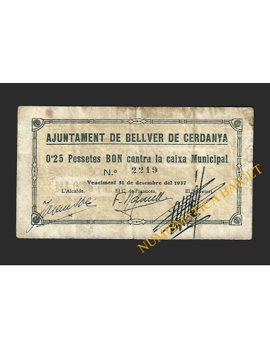 BELLVER DE CERDANYA (Lleida) - 0,25 pessetes 1937