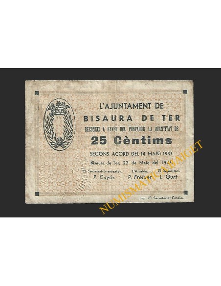 BISAURA DE TER (Barcelona) - 25 cèntims 1937