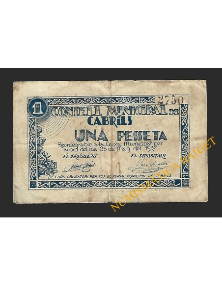 CABRILS (Barcelona) - 1 pesseta 1937