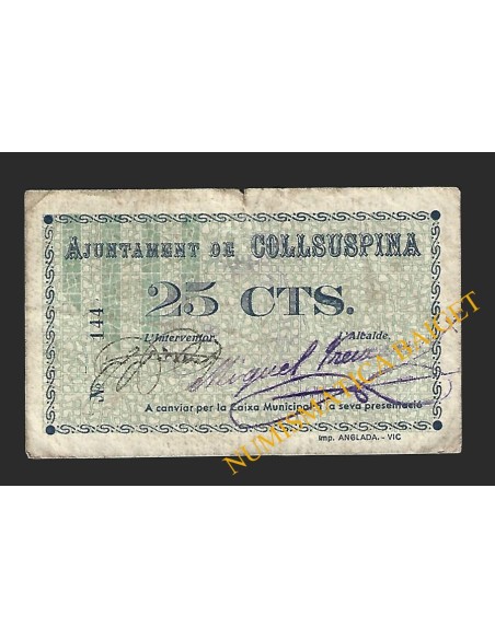 COLLSUSPINA (Barcelona) - 25 cèntims 1937