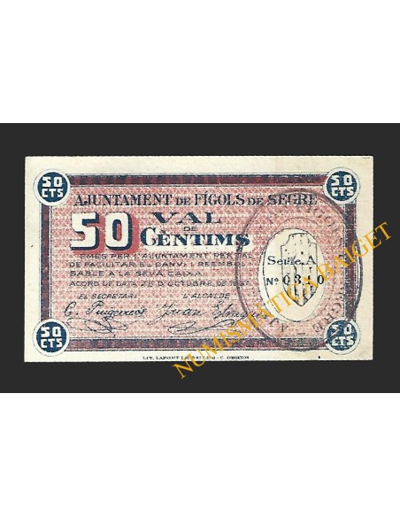 FIGOLS DE SEGRE (Lleida) - 50 cèntims 1937