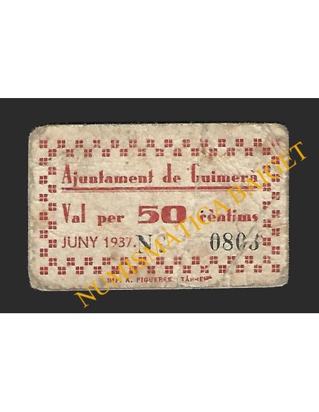 GUIMERÀ (Lleida) - 50 cèntims 1937