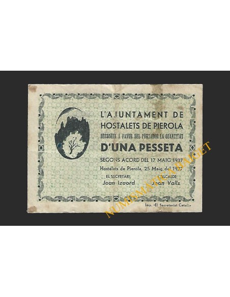 HOSTALETS DE PIEROLA (Barcelona) - 50 centims 1937