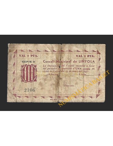 LINYOLA (Lleida) - 1  pesseta 1937
