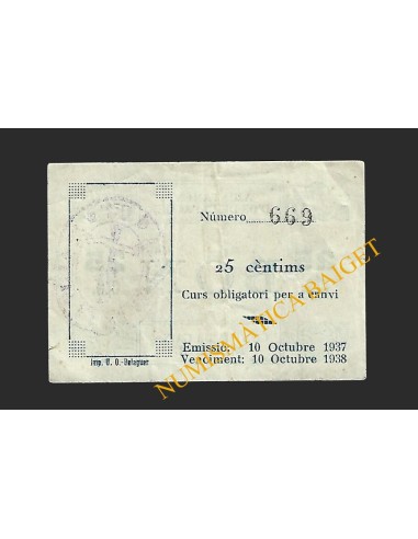 OS DE BALAGUER (Lleida) - 25 cèntims 1937