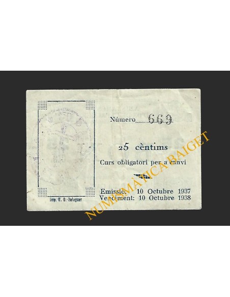 OS DE BALAGUER (Lleida) - 25 cèntims 1937