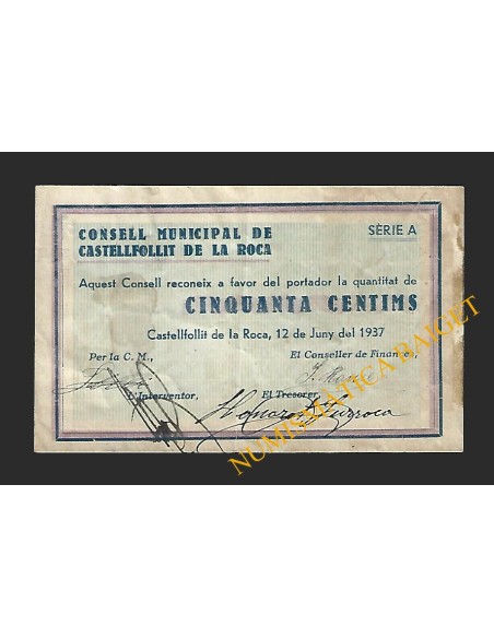 CASTELLFOLLIT DE LA ROCA (Girona) - 50 cèntims 1937