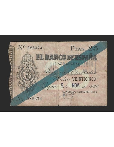 II REPÚBLICA GIJÓN - 25 PESETAS 1936