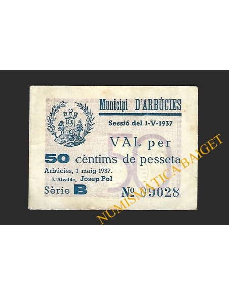 ARBUCIES (Girona) - 50 cèntims 1937