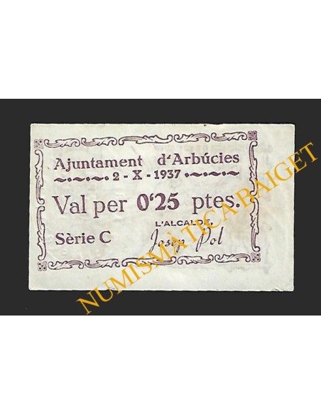 ARBUCIES (Girona) - 0'25 pessetes 1937