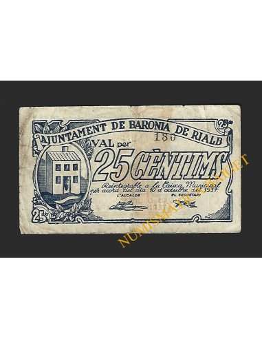 BARONIA DE RIALB (Lleida) -25 cèntims 1937