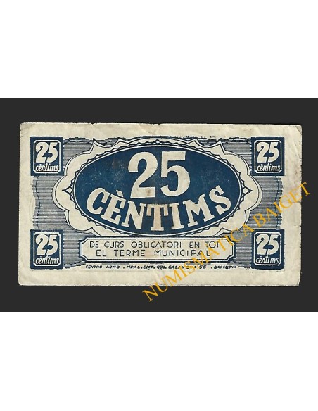 BARONIA DE RIALB (Lleida) -25 cèntims 1937