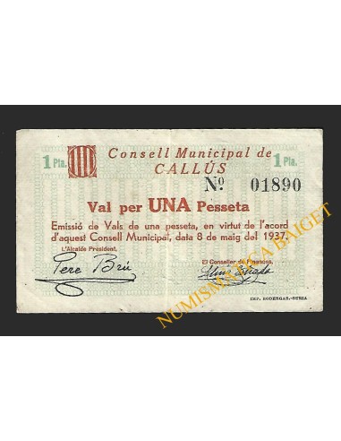 CALLÚS (Barcelona) - 1 pesseta 1937
