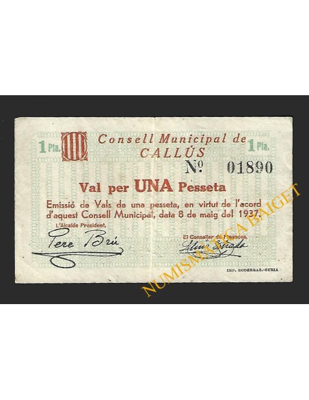 CALLÚS (Barcelona) - 1 pesseta 1937