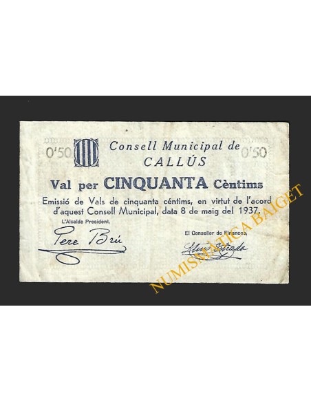 CALLÚS (Barcelona) - 50 cèntims 1937