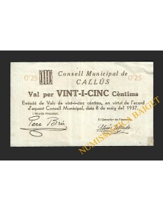 CALLÚS (Barcelona) - 25 cèntims 1937