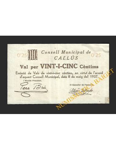 CALLÚS (Barcelona) - 25 cèntims 1937