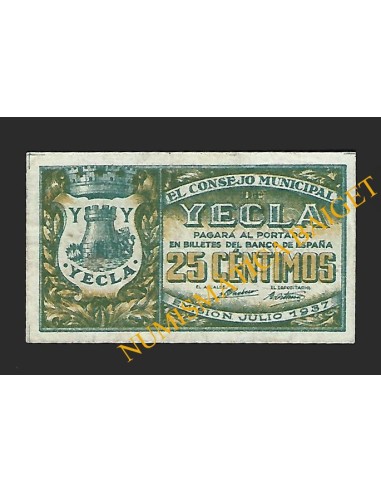 YECLA (Murcia) - 25 céntimos, julio de 1937