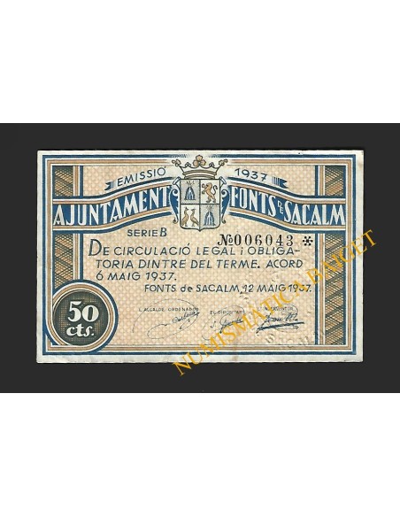 FONTS DE SACALM (Girona) - 50 cèntims 1937