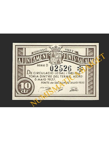 FONTS DE SACALM (Girona) - 10 cèntims 1937