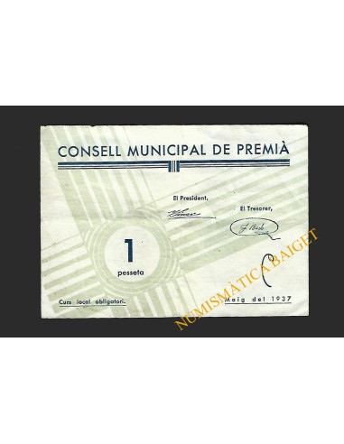 PREMIÀ (Barcelona) - 1 pesseta 1937