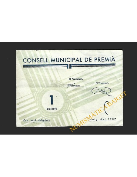 PREMIÀ (Barcelona) - 1 pesseta 1937