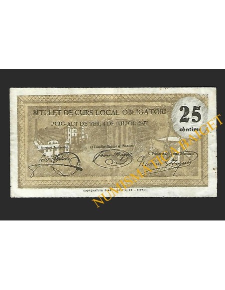 PUIG-ALT DE TER (Girona) - 25 cèntims 1937