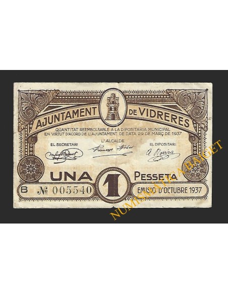 VIDRERES (Girona) - 1 pesseta 1937