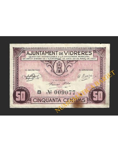 VIDRERES (Girona) - 50 cèntims 1937