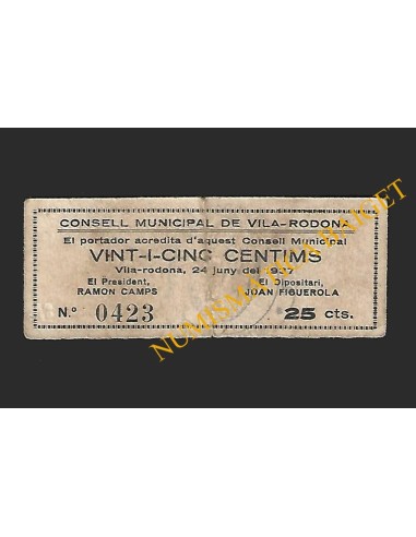 VILA-RODONA (Tarragona) - 25 cèntims 1937